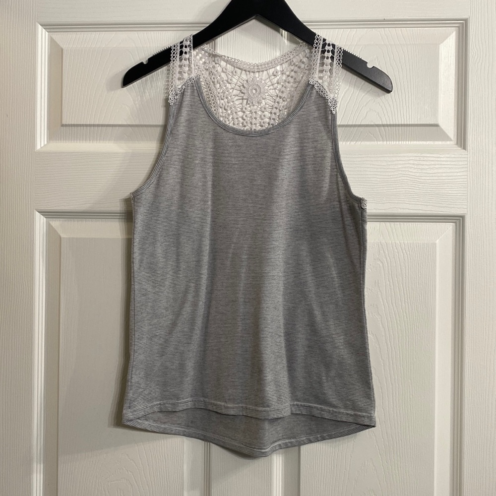 Striped grey tank with cute lace back